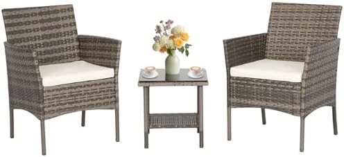 FDW 3-Piece Patio Furniture Set | Gray & Khaki | Outdoor Wicker Furniture by FDW