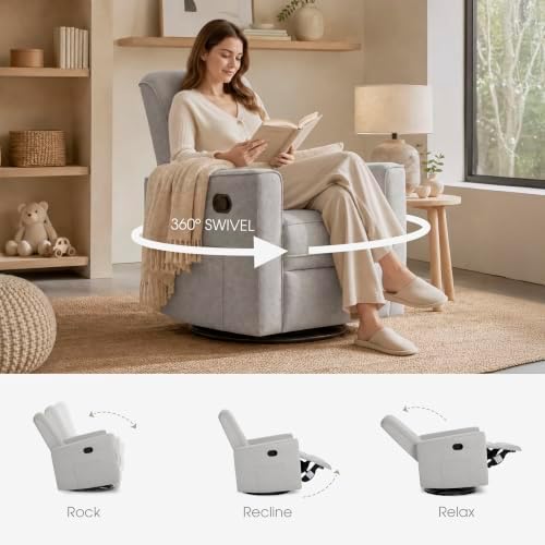 Evolur Raleigh Plus Nursery Glider Recliner, Soft Pebble - Image 6