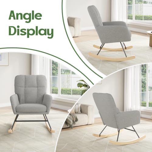 Nursery Rocking Chair Teddy, Upholstered Glider Rocker, Light Grey - Image 6