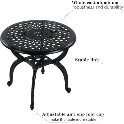 Cast Aluminum Outdoor Side Table, All Weather Round Small Coffee Table - Image 4