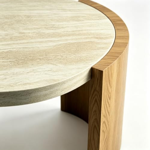 48" Faux Travertine Oval Coffee Table - Image 7