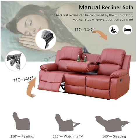 A Ainehome Living Room Furniture Set Leather Recliner Sofa Set Loveseat Chair - Image 4