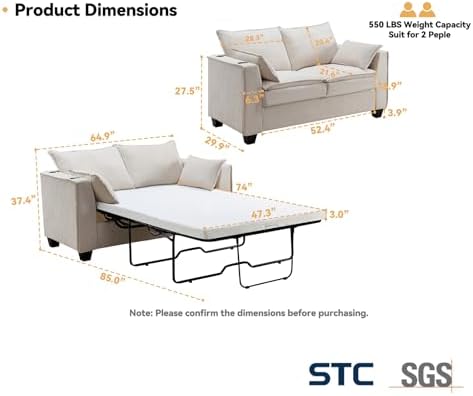 Brelice Pull Out Sofa Bed, Sleeper Sofa Couch, 2-in-1 Convertible Chenille - Image 2
