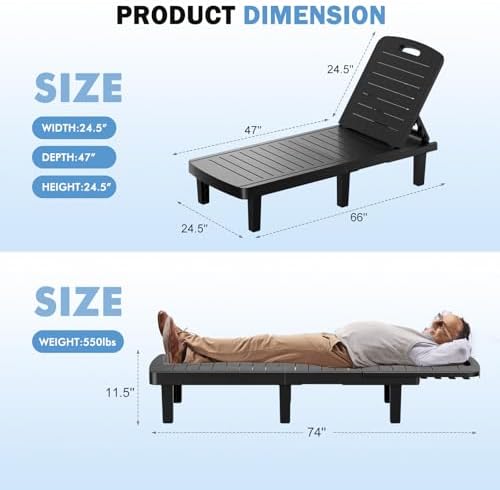 WACASA Outdoor Pool Lounge Chairs Set of 4, Oversized Lounge Chairs Outdoor - Image 2
