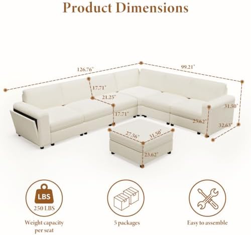 Vesgantti Modular 6-Seater Chenille L Shaped Sectional Sofa - Image 2