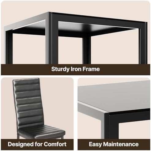 Gizoon 3 Piece Glass Dining Table Set, Kitchen Table and Chairs Set - Image 4