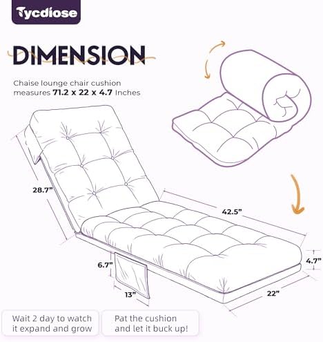 Outdoor Chaise Lounge Chair Cushion, Non-Slip Patio Lounge Chair Cushions - Image 3
