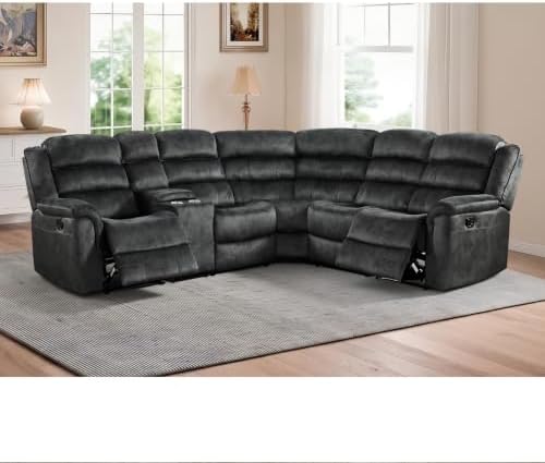 EBELLO Manual Reclining L-Shaped Sectional Sofa Set, Soft Fabric Recliner - Image 7