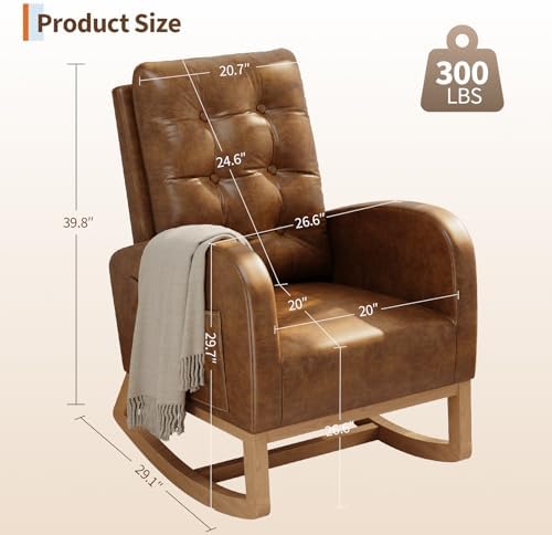 GarveeHome Nursery Rocking Chair, Breathable PU Leather Upholstery, Sturdy - Image 2
