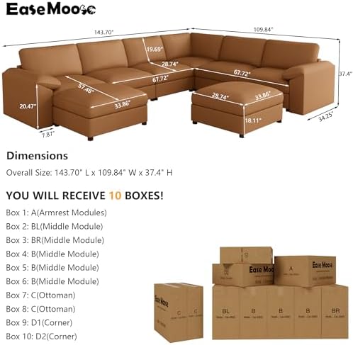 EASE MOOSE Sectional Couches for Living Room, U Shaped Modular Sofa - Image 2