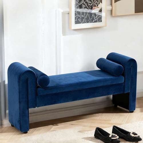 65" Velvet Rolled Arm Tufted End of Bed Storage Bench Solid Wood Legs - Image 6