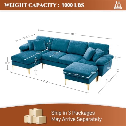 OUYESSIR 114" U-Shaped Modular Sectional Sofa - Image 2