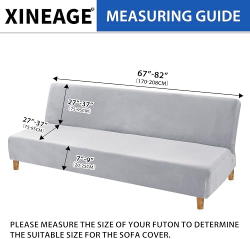 XINEAGE Velvet Armless Futon Cover, Stretch Pet Futon Slipcover, Sliver Grey - Image 3