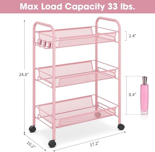 TOOLF 3 Tier Rolling Cart, Metal Utility Storage Cart - Image 6