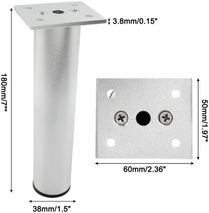 4-Pcs Adjustable Aluminum Alloy Furniture Legs 7" Height Silver - Image 2