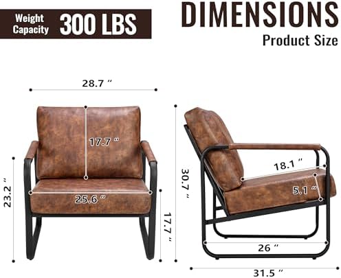 PrimeZone Faux Leather Mid-Century Modern Accent Chair - Image 2