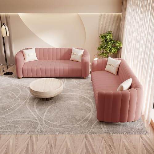 2-Piece Pink Velvet Tufted Sofa Set - Image 5