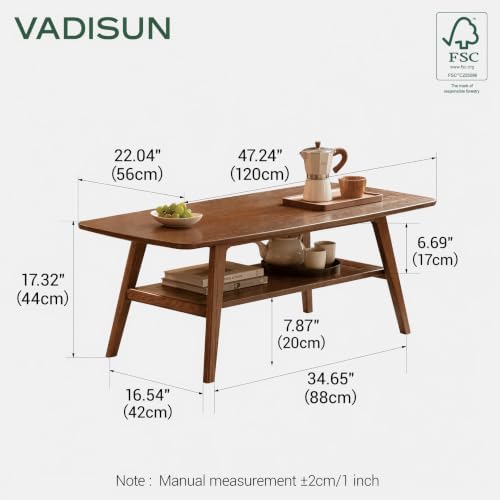 100% Solid Wood Coffee Table for Living Room, Mid Century Modern Small Tables - Image 2