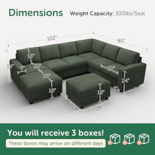 HONBAY Corduroy Sectional Couch - Image 2