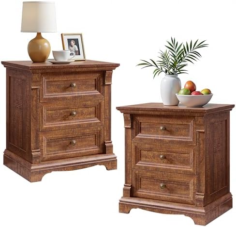 Farmhouse Nightstand Set of 2, 23.6"W Wood End Table by T4TREAMFurniture