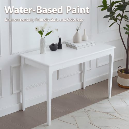 Solid Rubber Wood Desk with 2 Drawers, 47 Inch White Computer Writing Desk - Image 6