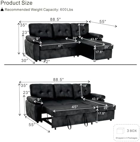 healthomse 88.5" Modular Sleeper Sofa Bed - Image 2