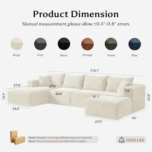 118" U Shaped Boneless Couches for Living Room, Modular Sectional Sofa - Image 2