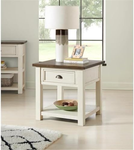 Martin Svensson Home Monterey Solid Wood End Table, Cream White and Brown - Image 4
