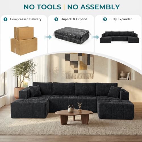 Skepphlay 132" U Shaped Couch, Boneless Sectional Couches - Image 7