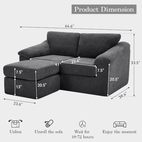 L Shaped Boneless Couch, Modern Loveseat Sofa - Image 2