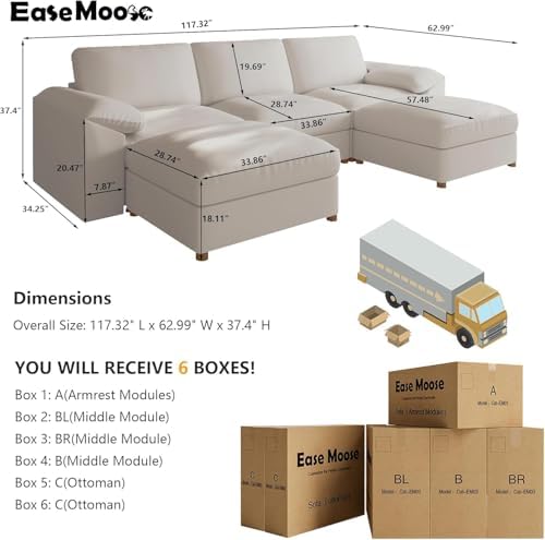 EASE MOOSE Sectional Couches for Living Room, U Shaped Sofa - Image 2