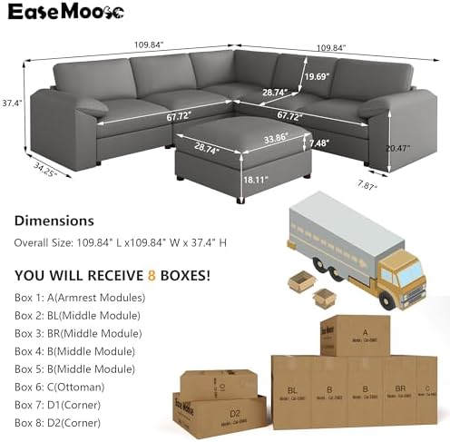 EASE MOOSE Leather Sectional Couch, Oversized Modular Sofa - Image 2
