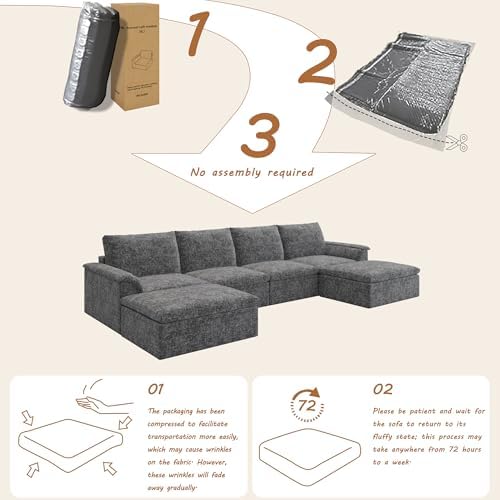 EASE MOOSE 147" U Shaped Boneless Sofa, Sectional Couches - Image 3