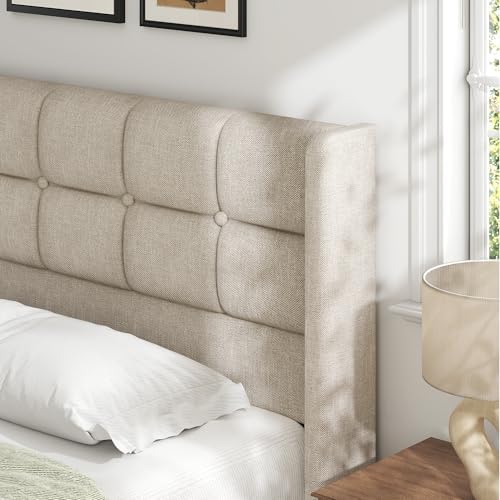 Lifezone King Size Lift Up Storage Bed Frame, Linen Upholstered King Platform - Image 4