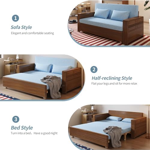 71" Solid Wood Walnut Frame Sectional Sleeper Sofa, 3-in-1 Pull Out Bed - Image 6