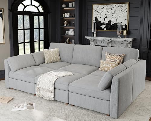 Oversized Modular Sectional Sleeper Sofa Bed Cloud Couches Gray - Image 3