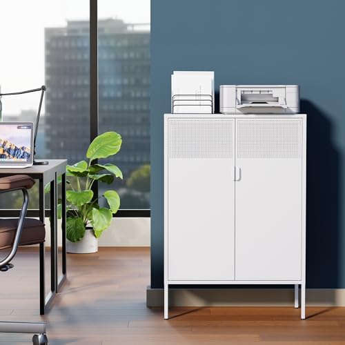 Ustamio 2 Door Accent White Metal Storage Cabinet - Image 2