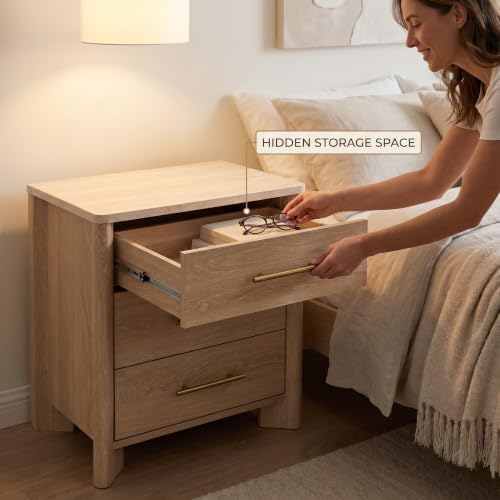 Nightstand with 3 Drawers, Marble Top Night Stand, 23.6” Bedside Table - Image 7