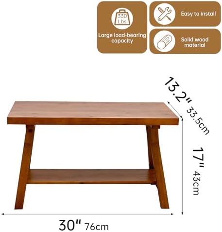 SwallowLiving 30 Inch Farmhouse Storage Bench, Rustic Solid Wood Entryway Bench - Image 3
