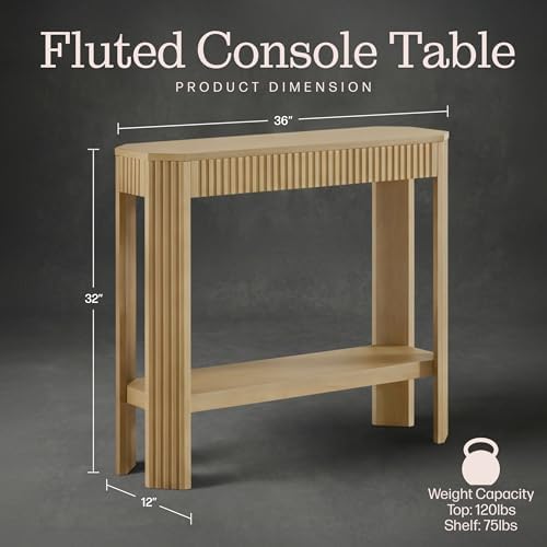Alaterre Furniture Fluted Solid Wood Console Table, Light Oak, 36”x12”x32” - Image 2