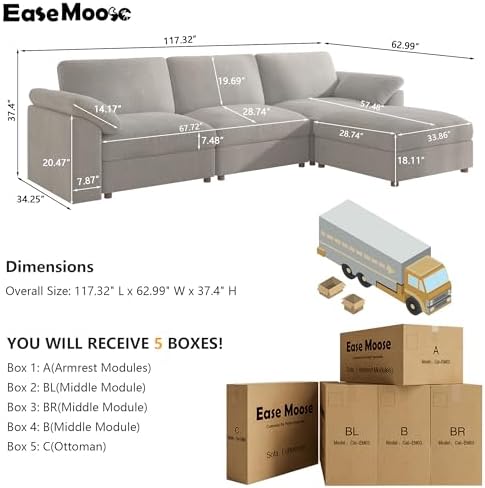 EASE MOOSE Oversized L Shape Sectional Modular Cloud Deep Seat Sofa - Image 2