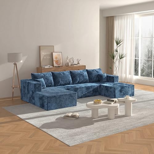 138" Modern Modular Sectional Sofa, U-Shaped Cloud Couch, Soft Corduroy - Image 3