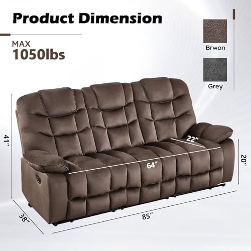 HAOMARKETS 3 Seat Manual Reclining Sofa, Soft Fabric Recliner Couch - Image 2