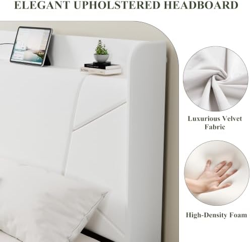Garvee Full Bed Frame with Storage Shelf and Upholstered Headboard - Image 4