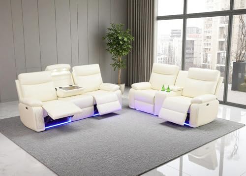 2 Piece Leather Sofa Sets, Power Recliner Sofa and Loveseat Set by Toseslo