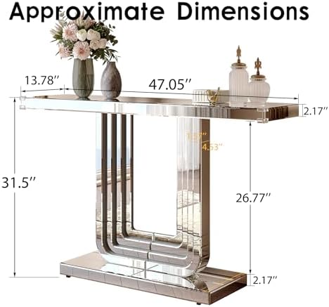 U-Shaped Silver Mirrored Console Table and Wall Mirror Set, 2 Piece Silver - Image 2