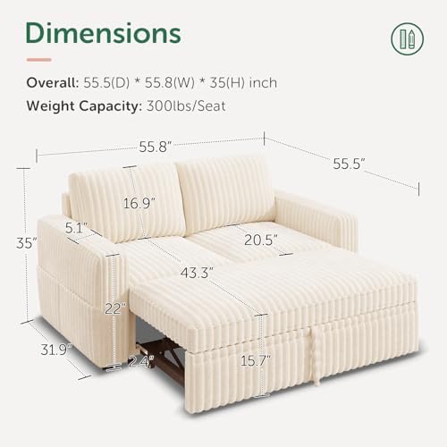 HONBAY Modular Pull Out Sofa Bed, Corduroy Loveseat, Couches - Image 2