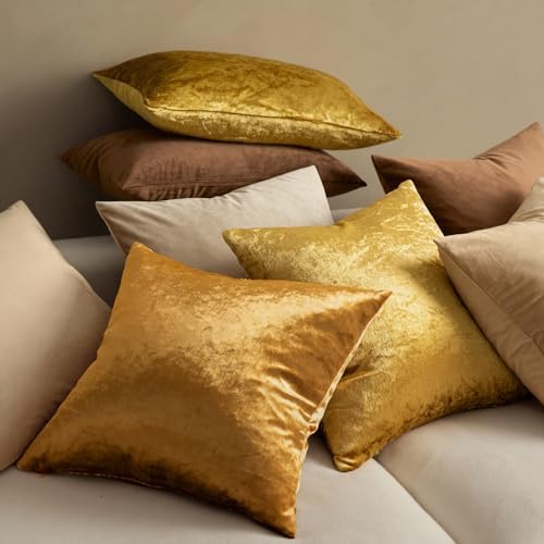 MIULEE 24x24 Inch Pack of 2 Euro Velvet Throw Pillow Covers Dark Gold - Image 4