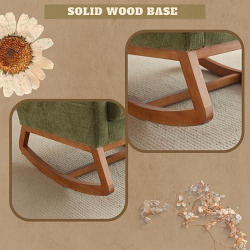 VINGLI Olive Chenille Rocking Chair Nursery - Image 5