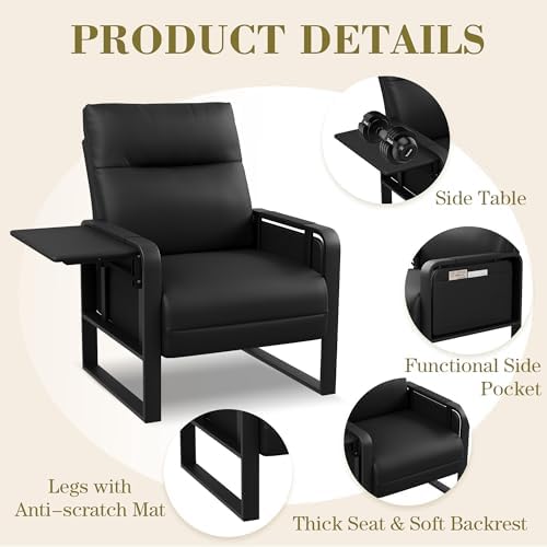 Black Accent Chair PU Leather Upholstered Armchair - Image 5
